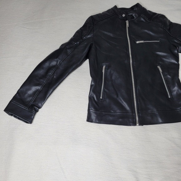 Bershka Womens Leather Jacket Mob Wife Full Zip Black Sz Small Good Condition - Picture 4 of 16
